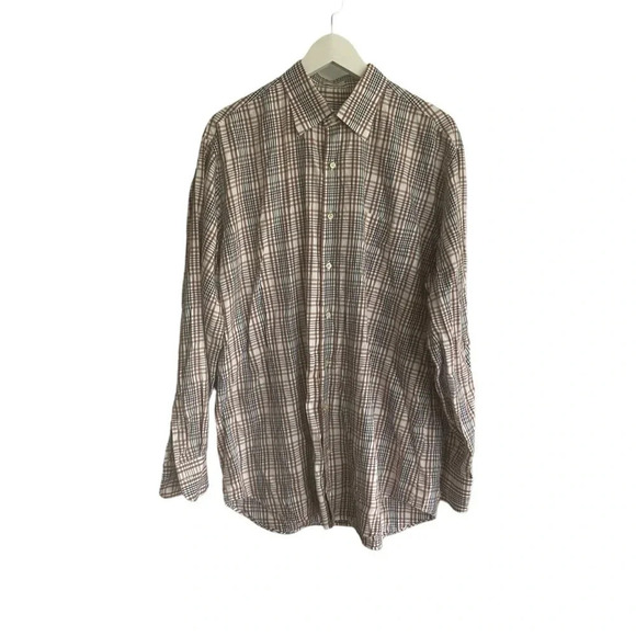 Peter Millar 100% Cotton Button Up Long Sleeve Shirt Brown Stripes Size Large - Picture 2 of 7